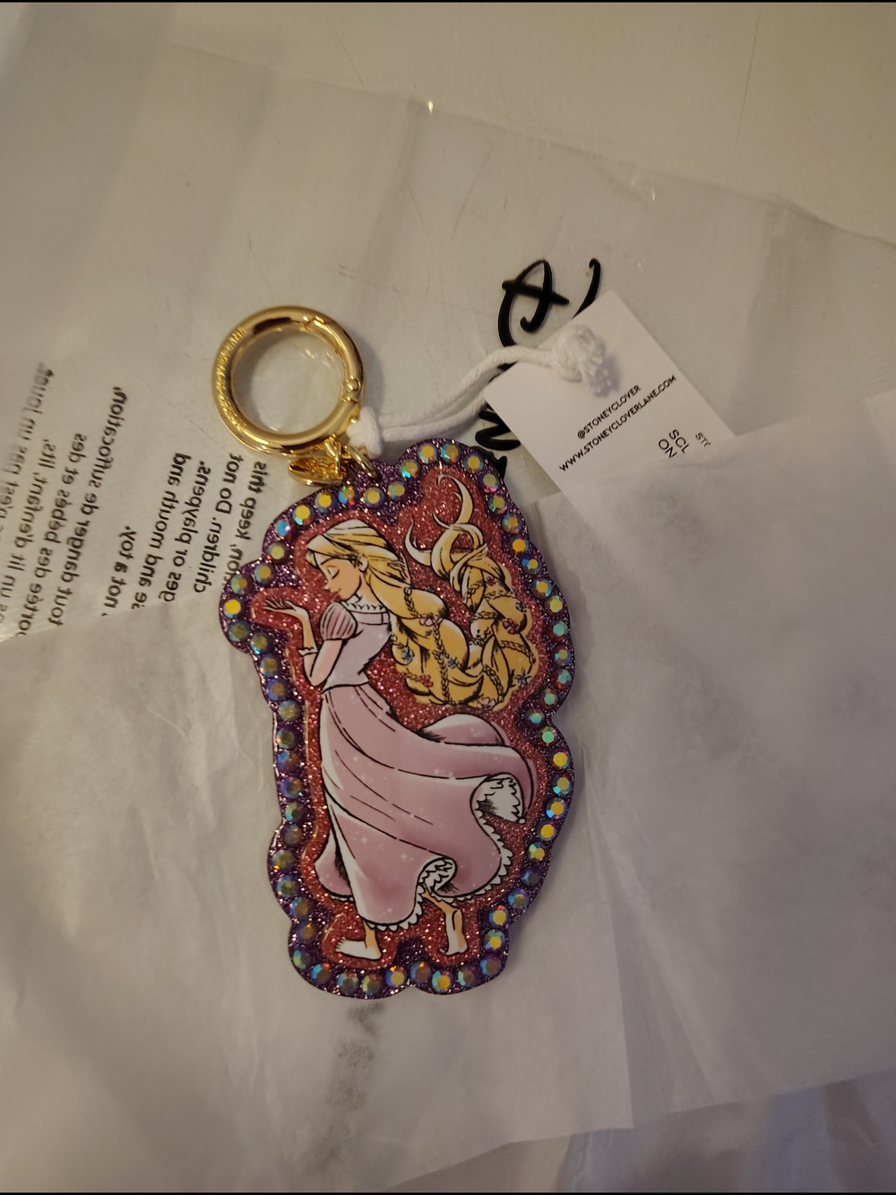 Princess Rapunzel Glitter Keychain Keyring - Pink